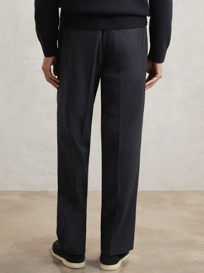 Relaxed-Fit Twill Drawstring Trousers in Navy Men | Reiss