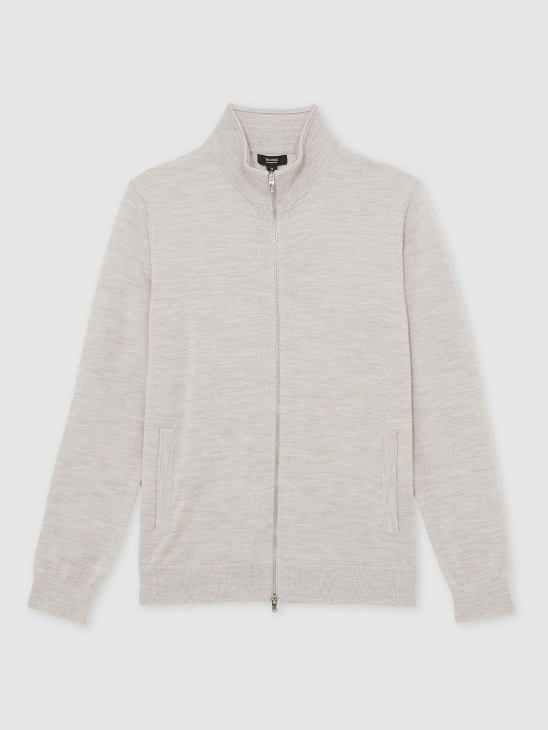 Merino Wool Zip Through Cardigan in Wicker Brown Melange Men | Reiss