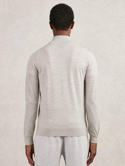 Merino Wool Zip Through Cardigan in Wicker Brown Melange Men | Reiss