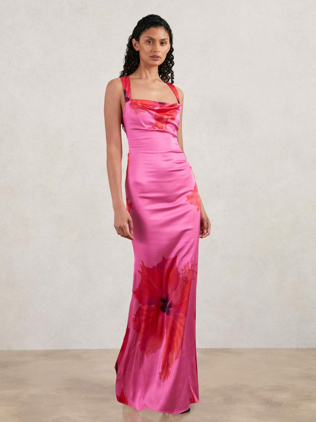 Good American Satin Floral Maxi Dress in Pink Women | Reiss