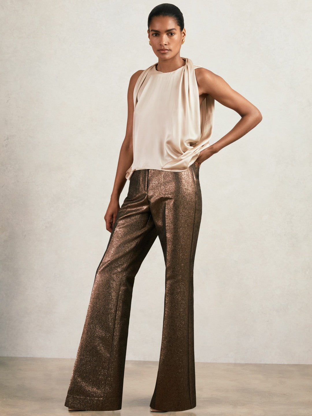 Silk Draped Sleeveless Top in Champagne Neutral Women | Reiss