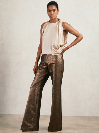 Silk Draped Sleeveless Top in Champagne Neutral Women | Reiss