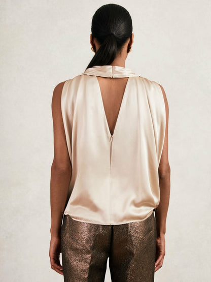 Silk Draped Sleeveless Top in Champagne Neutral Women | Reiss