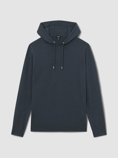 Merino Wool Drawstring Hoodie in Midnight Navy Men | Reiss