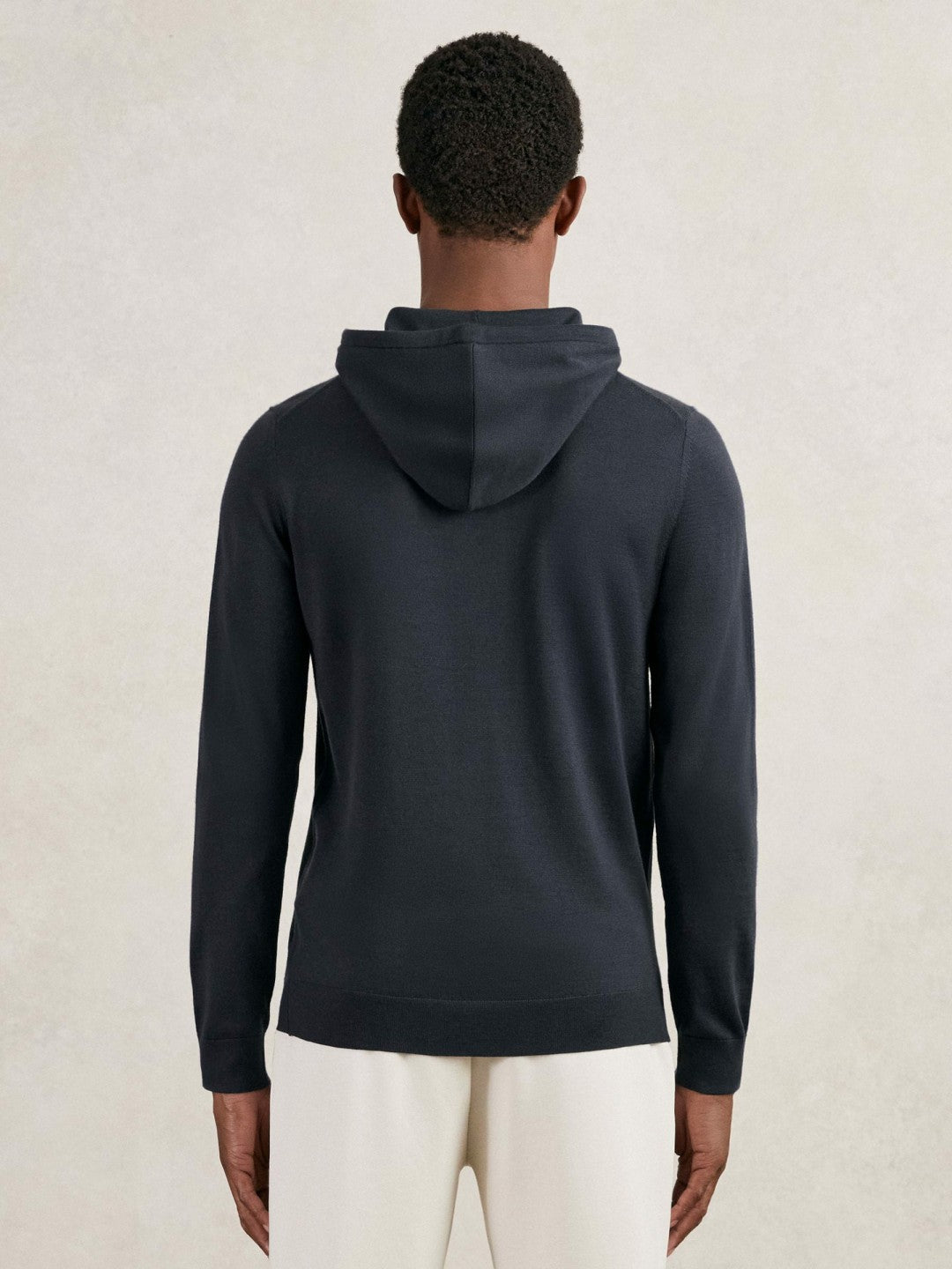 Merino Wool Drawstring Hoodie in Midnight Navy Men | Reiss