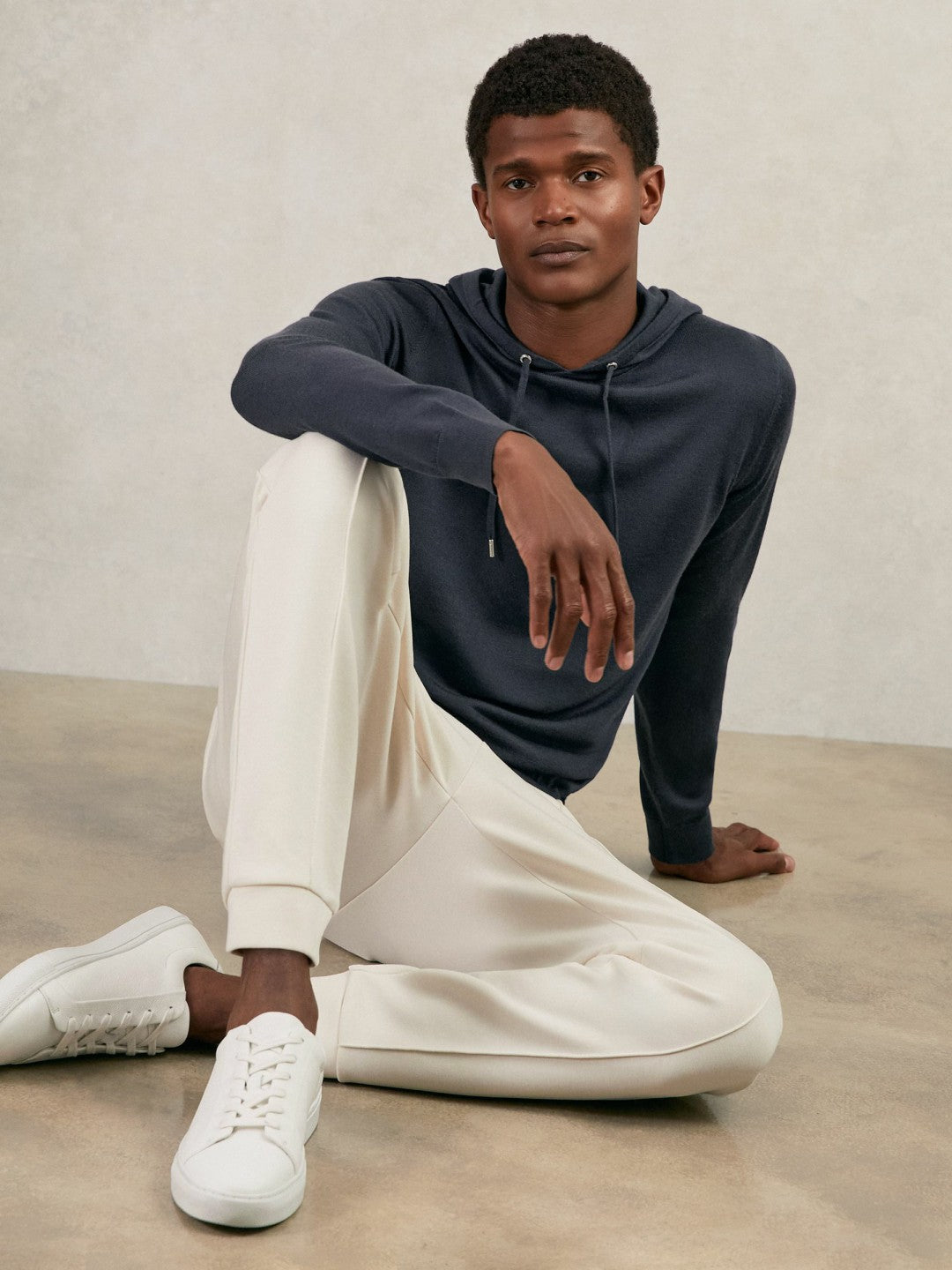 Merino Wool Drawstring Hoodie in Midnight Navy Men | Reiss