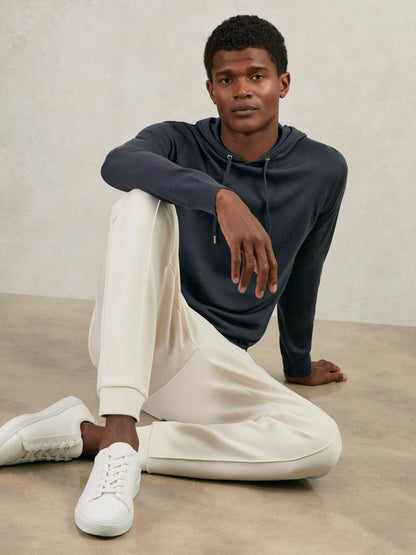 Merino Wool Drawstring Hoodie in Midnight Navy Men | Reiss