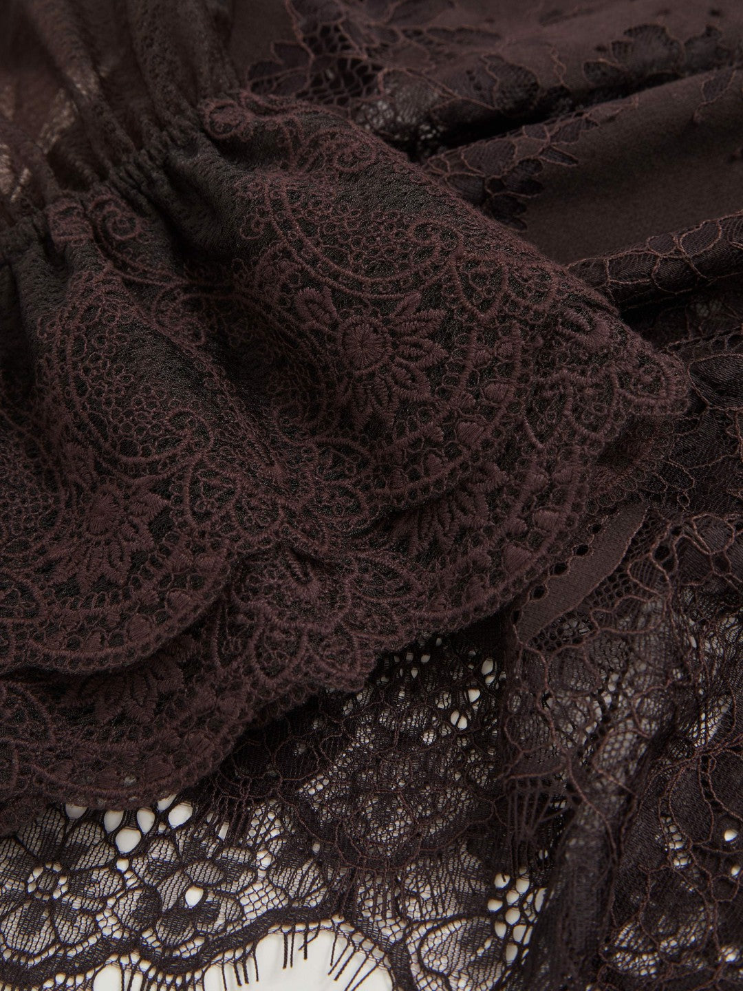 Lace Flared Cuff Blouse in Chocolate Brown Women | Reiss