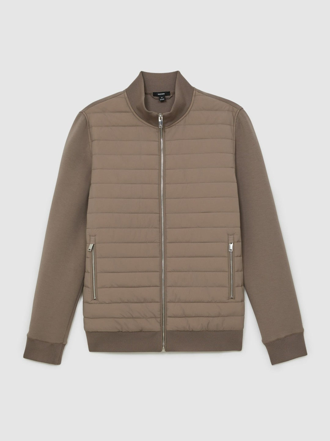 Hybrid Quilt and Knit Zip-Through Jacket in Taupe Brown Men | Reiss