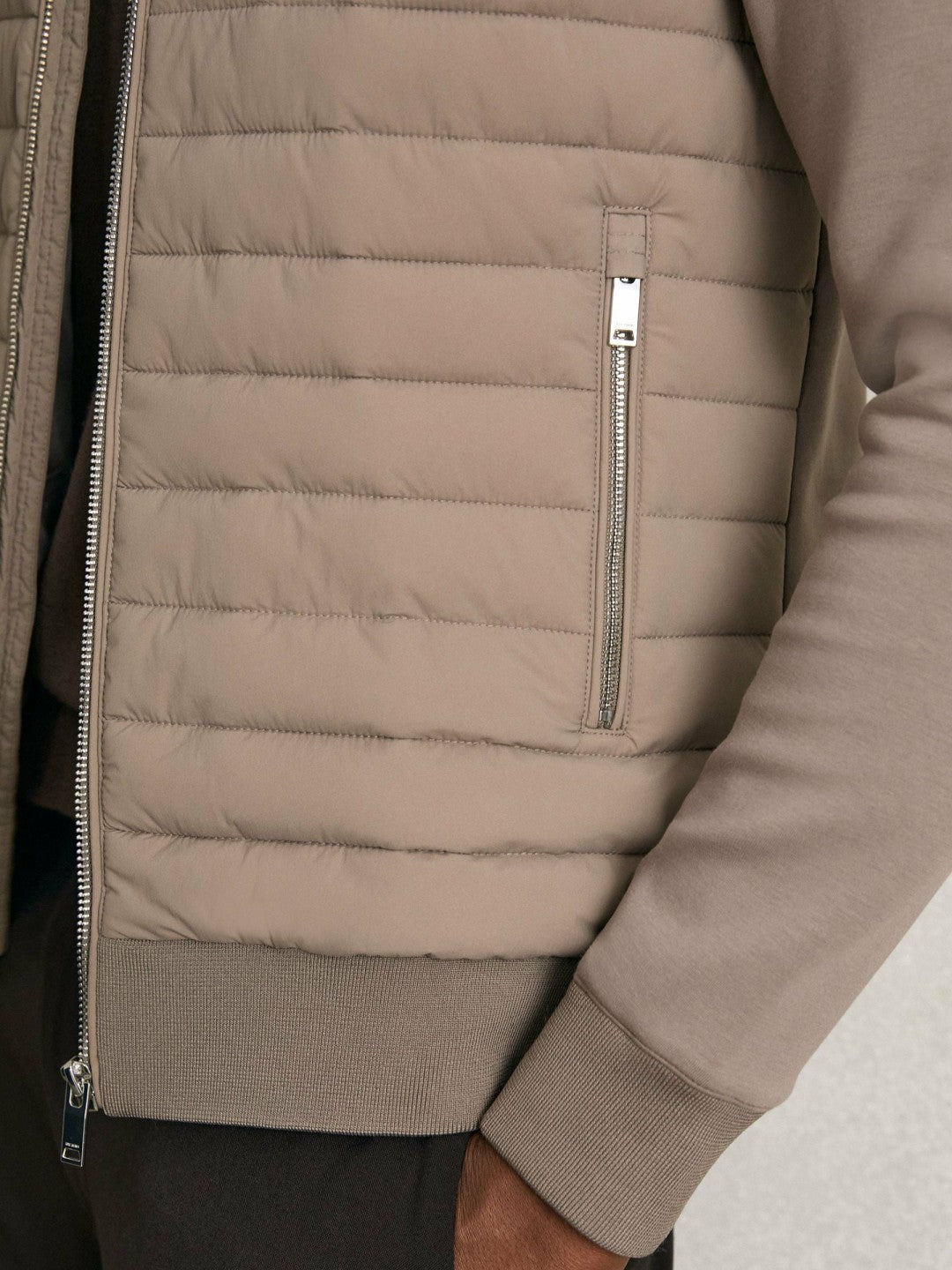 Hybrid Quilt and Knit Zip-Through Jacket in Taupe Brown Men | Reiss
