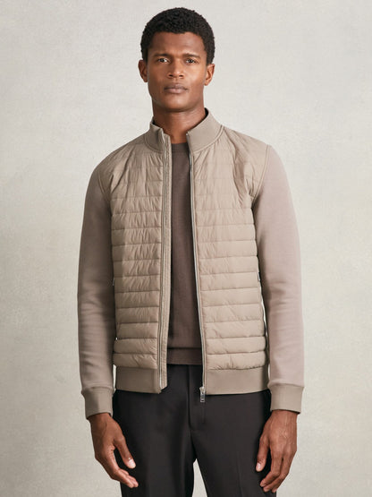 Hybrid Quilt and Knit Zip-Through Jacket in Taupe Brown Men | Reiss