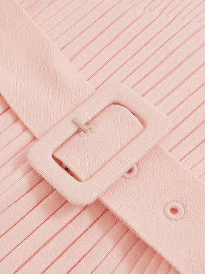 3-9 yrs Rib-Knit Roll-Neck Belted Dress in Pink Children & Baby | Reiss