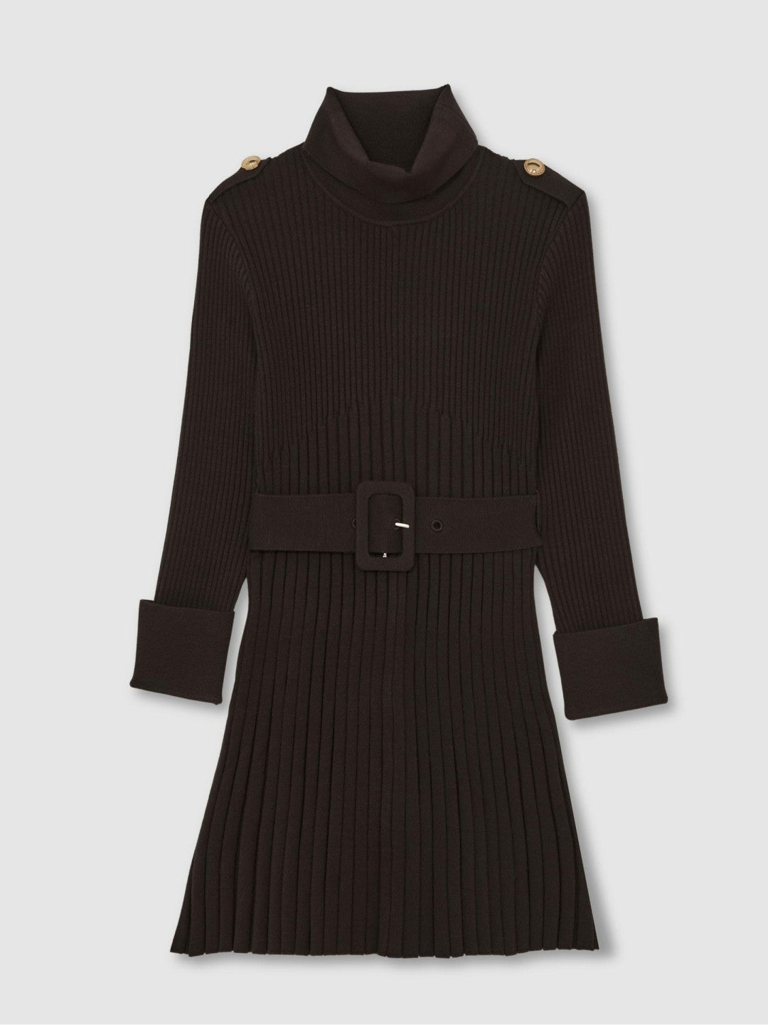 3-9 yrs Rib-Knit Roll-Neck Belted Dress in Chocolate Children & Baby | Reiss