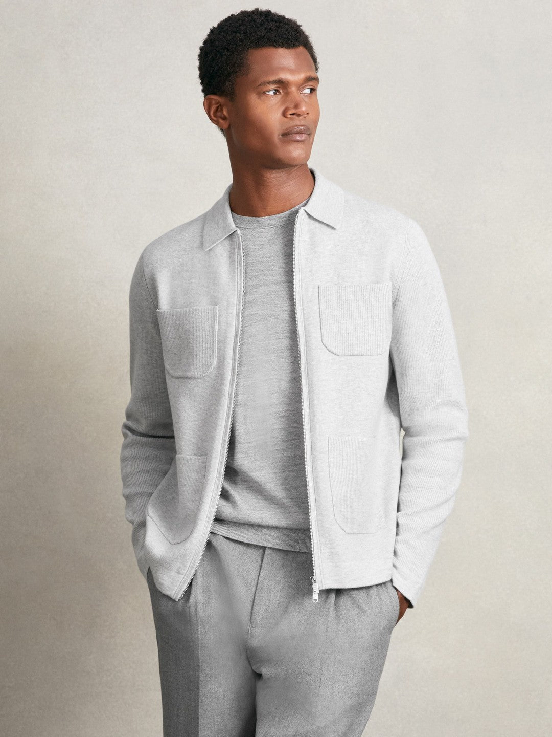 Four-Pocket Zip-Through Cardigan in Soft Grey Men | Reiss