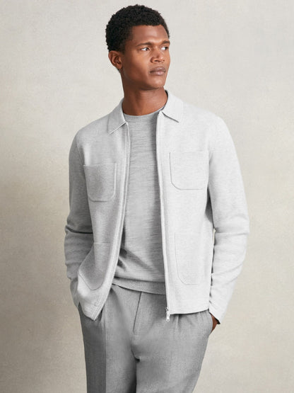 Four-Pocket Zip-Through Cardigan in Soft Grey Men | Reiss