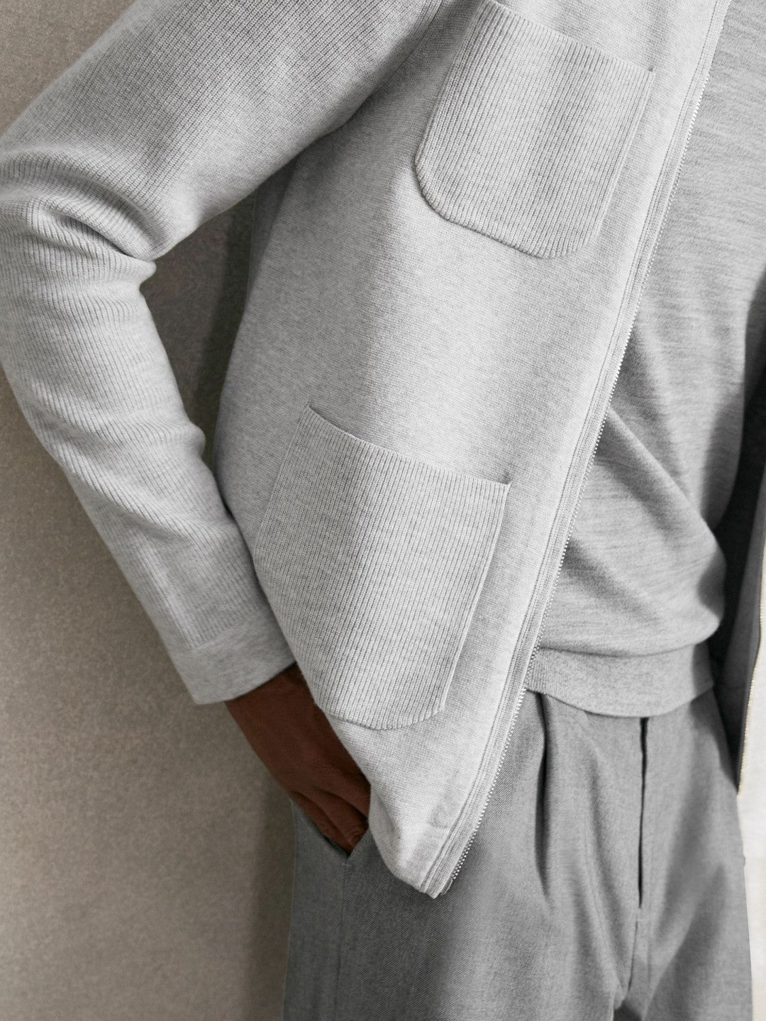 Four-Pocket Zip-Through Cardigan in Soft Grey Men | Reiss