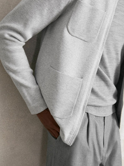Four-Pocket Zip-Through Cardigan in Soft Grey Men | Reiss