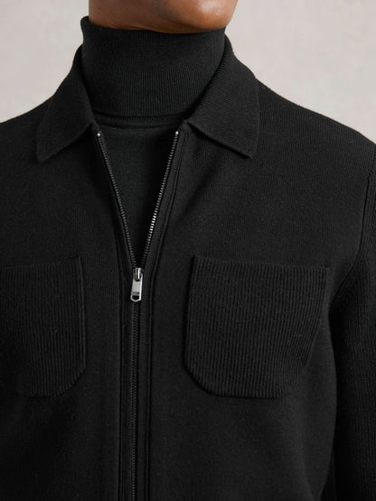 Four-Pocket Zip-Through Cardigan in Black Men | Reiss