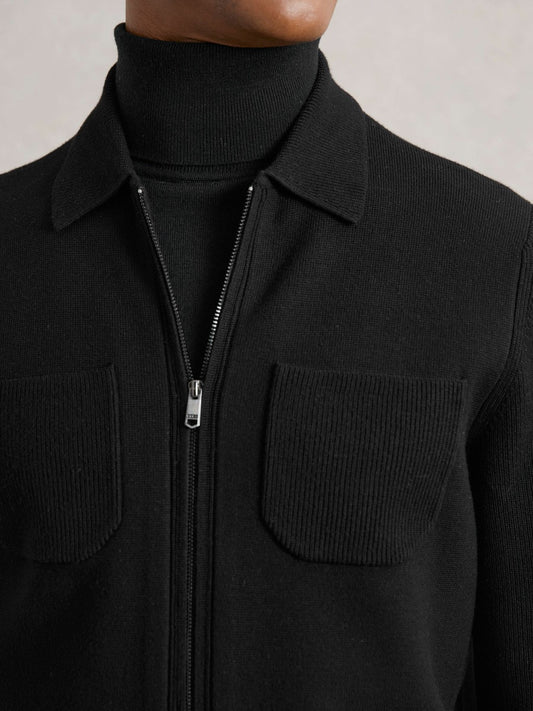 Four-Pocket Zip-Through Cardigan in Black Men | Reiss