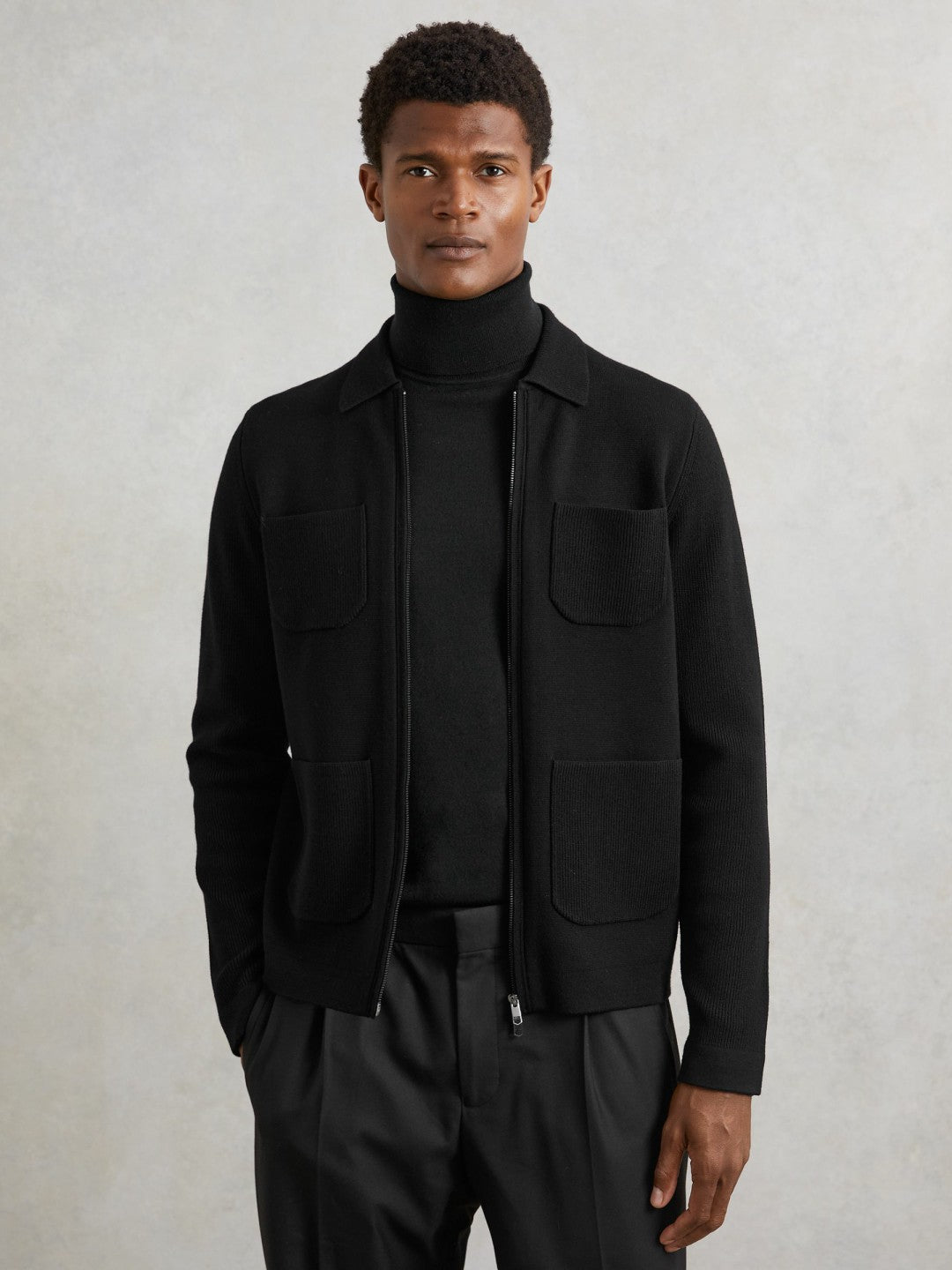 Four-Pocket Zip-Through Cardigan in Black Men | Reiss