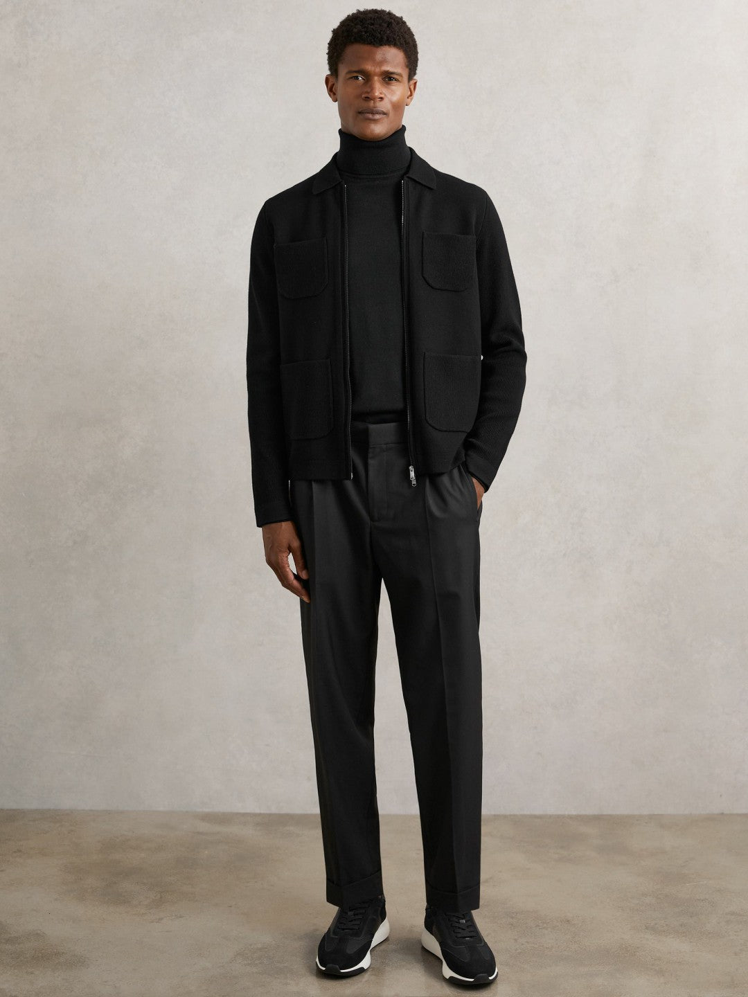 Four-Pocket Zip-Through Cardigan in Black Men | Reiss