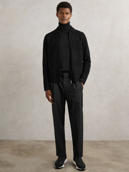 Four-Pocket Zip-Through Cardigan in Black Men | Reiss
