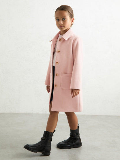 9-13 yrs Wool-Blend Single-Breasted Coat in Pink Children & Baby | Reiss
