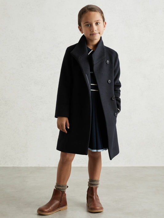 3-9 yrs Wool-Blend Funnel-Neck Coat in Navy Children & Baby | Reiss