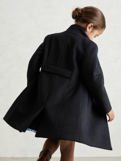 3-9 yrs Wool-Blend Funnel-Neck Coat in Navy Children & Baby | Reiss