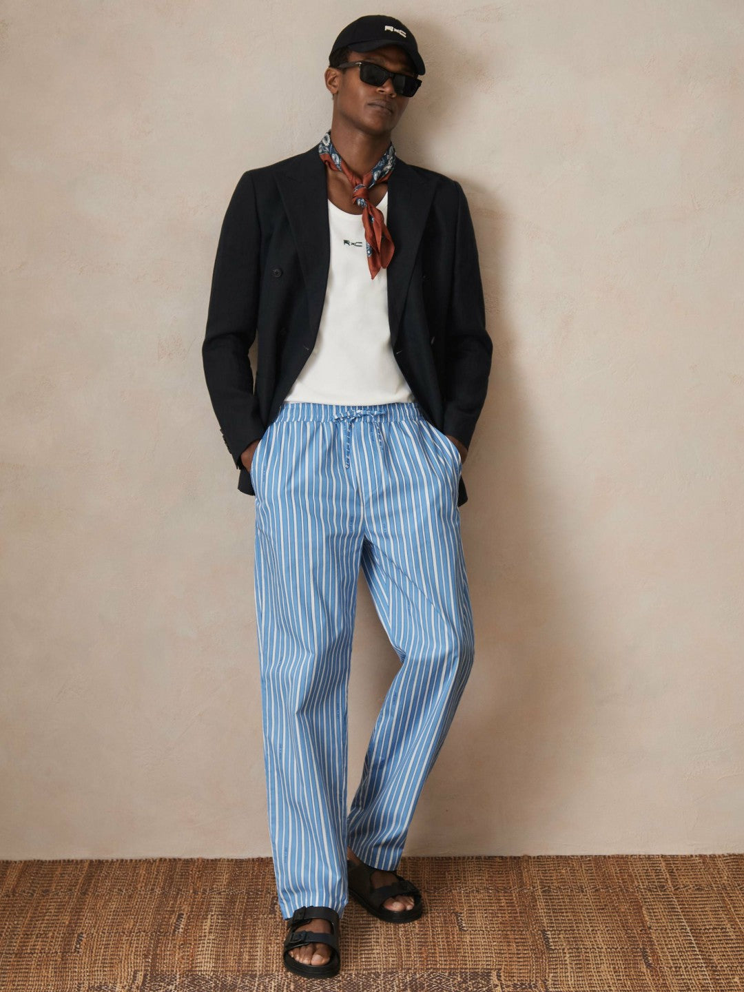 | Ché Poplin Stripe Trousers in Bright Blue/White Men | Reiss