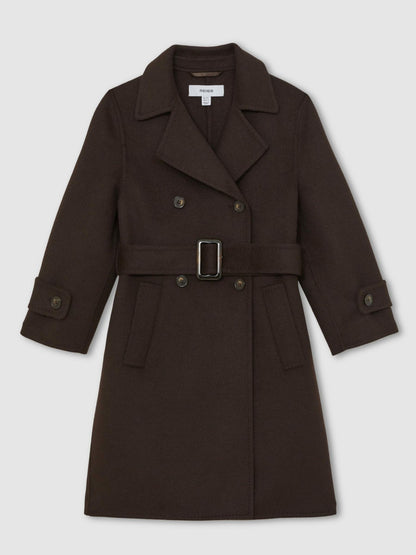 13-14 yrs Double-Breasted Blindseam Wool-Blend Coat in Chocolate Brown Children & Baby | Reiss