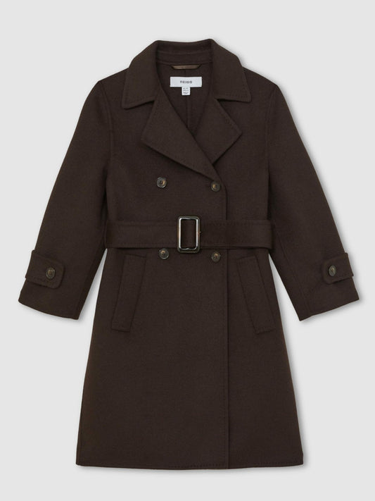 13-14 yrs Double-Breasted Blindseam Wool-Blend Coat in Chocolate Brown Children & Baby | Reiss