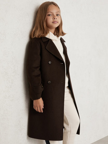 13-14 yrs Double-Breasted Blindseam Wool-Blend Coat in Chocolate Brown Children & Baby | Reiss