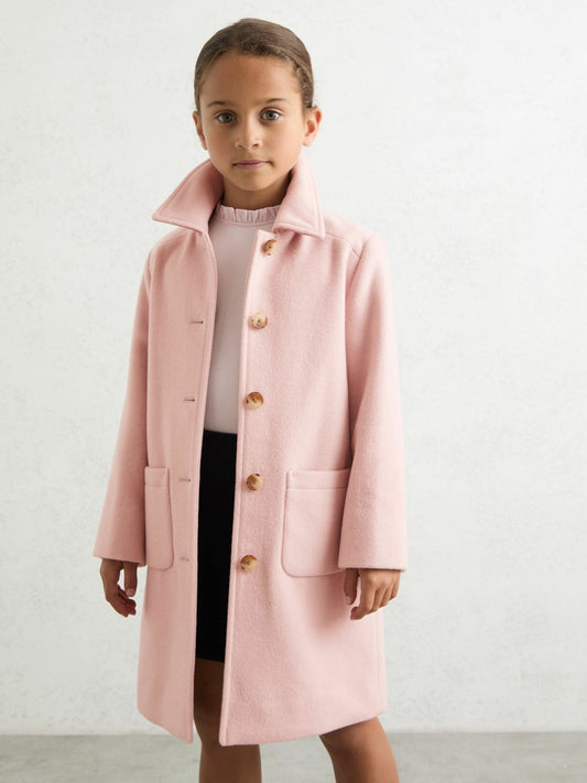 3-9 yrs Wool-Blend Single-Breasted Coat in Pink Children & Baby | Reiss