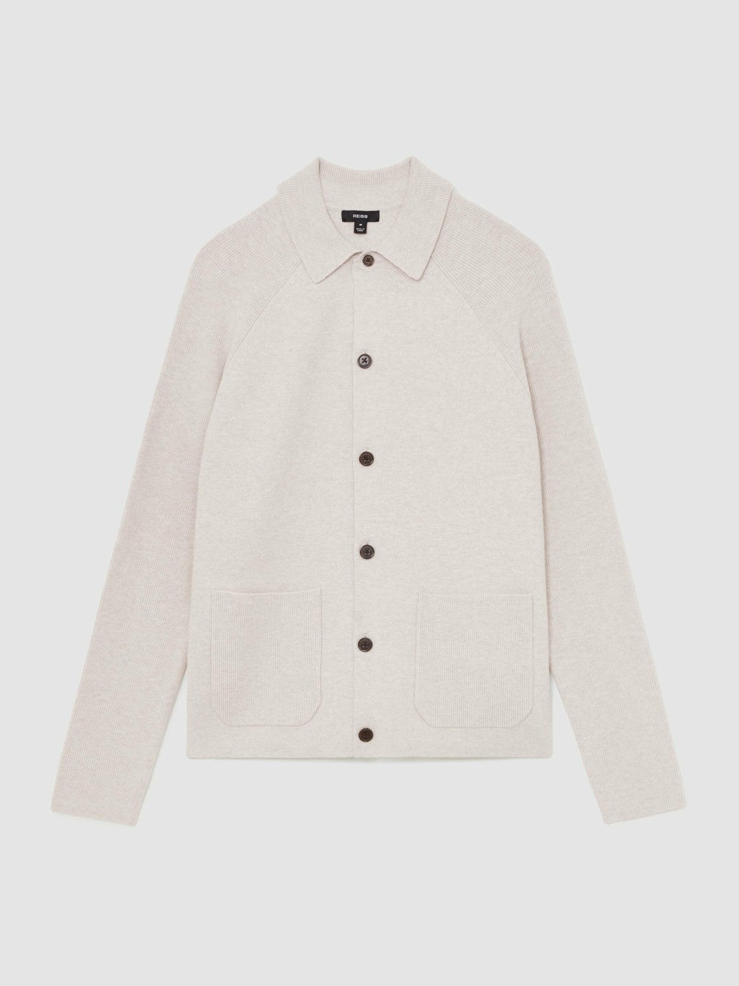 Button-Through Ribbed-Sleeve Shirt in Oatmeal Brown Men | Reiss