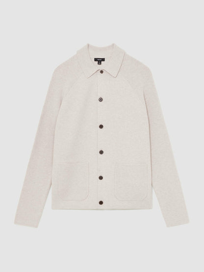 Button-Through Ribbed-Sleeve Shirt in Oatmeal Brown Men | Reiss