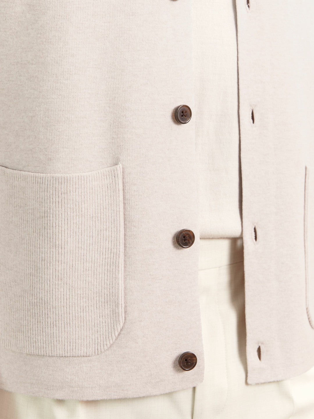Button-Through Ribbed-Sleeve Shirt in Oatmeal Brown Men | Reiss