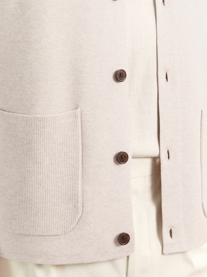 Button-Through Ribbed-Sleeve Shirt in Oatmeal Brown Men | Reiss