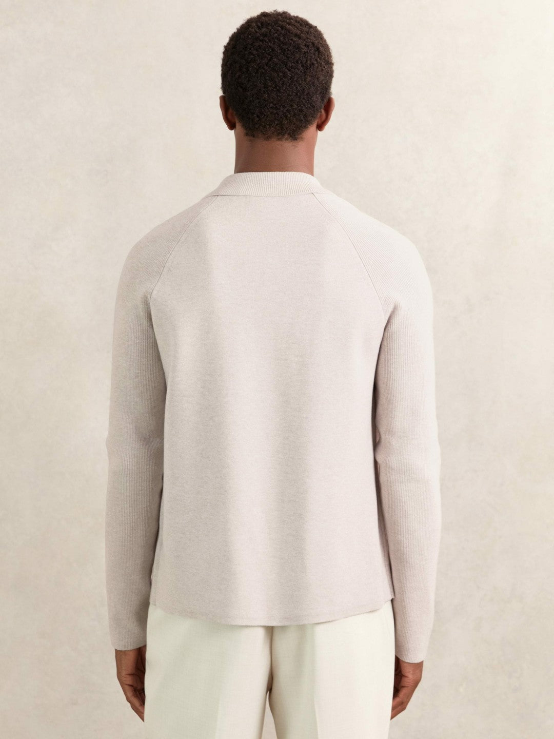 Button-Through Ribbed-Sleeve Shirt in Oatmeal Brown Men | Reiss