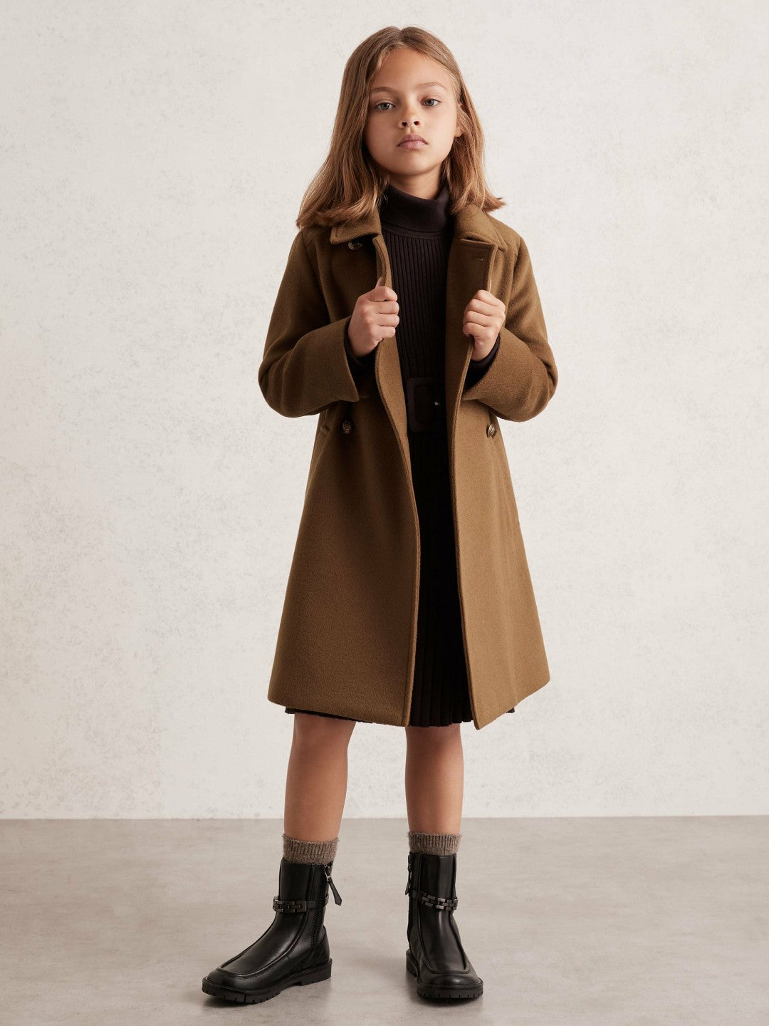9-13 yrs Wool-Blend Double-Breasted Coat in Camel Children & Baby | Reiss