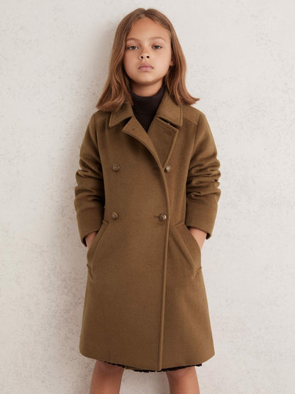 3-9 yrs Wool-Blend Double-Breasted Coat in Camel Children & Baby | Reiss