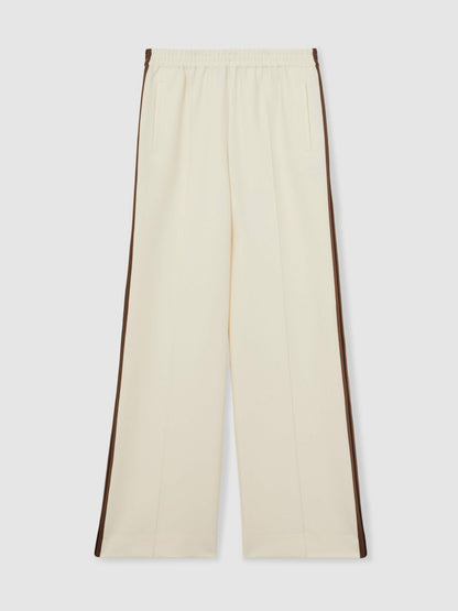 Petite Side-Stripe Wide-Leg Trousers in Cream Women | Reiss