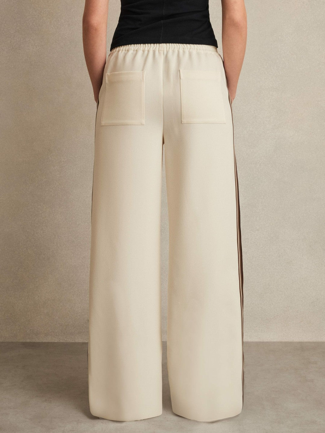 Petite Side-Stripe Wide-Leg Trousers in Cream Women | Reiss