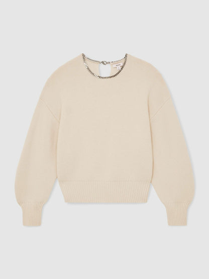 Wool-Blend Necklace-Trim Jumper with Cashmere in Cream Women | Reiss