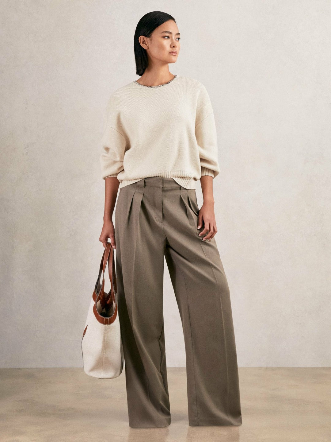 Wool-Blend Necklace-Trim Jumper with Cashmere in Cream Women | Reiss