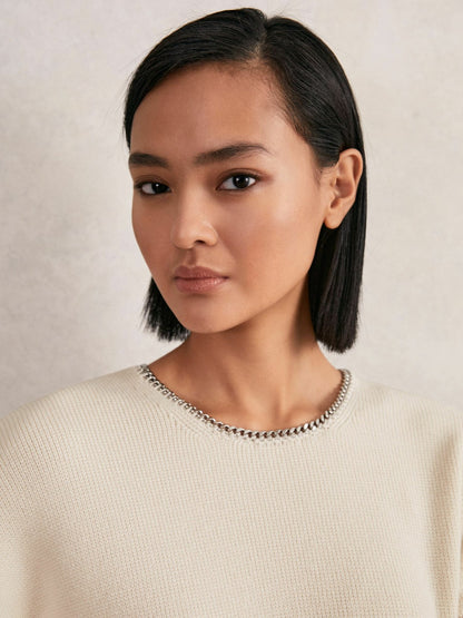 Wool-Blend Necklace-Trim Jumper with Cashmere in Cream Women | Reiss