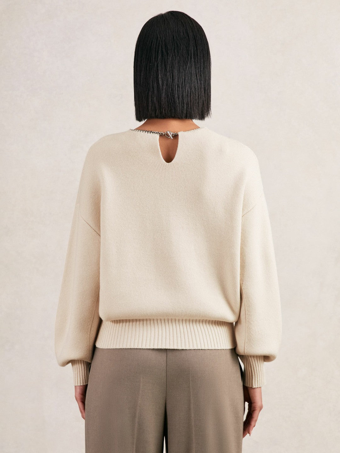 Wool-Blend Necklace-Trim Jumper with Cashmere in Cream Women | Reiss