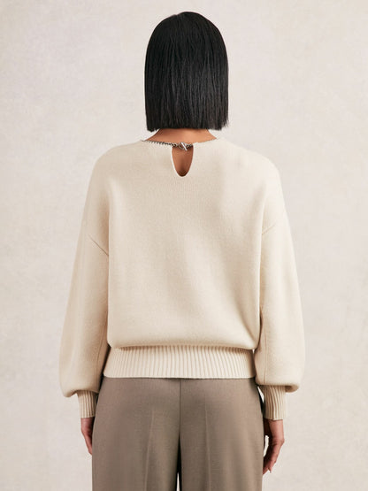 Wool-Blend Necklace-Trim Jumper with Cashmere in Cream Women | Reiss