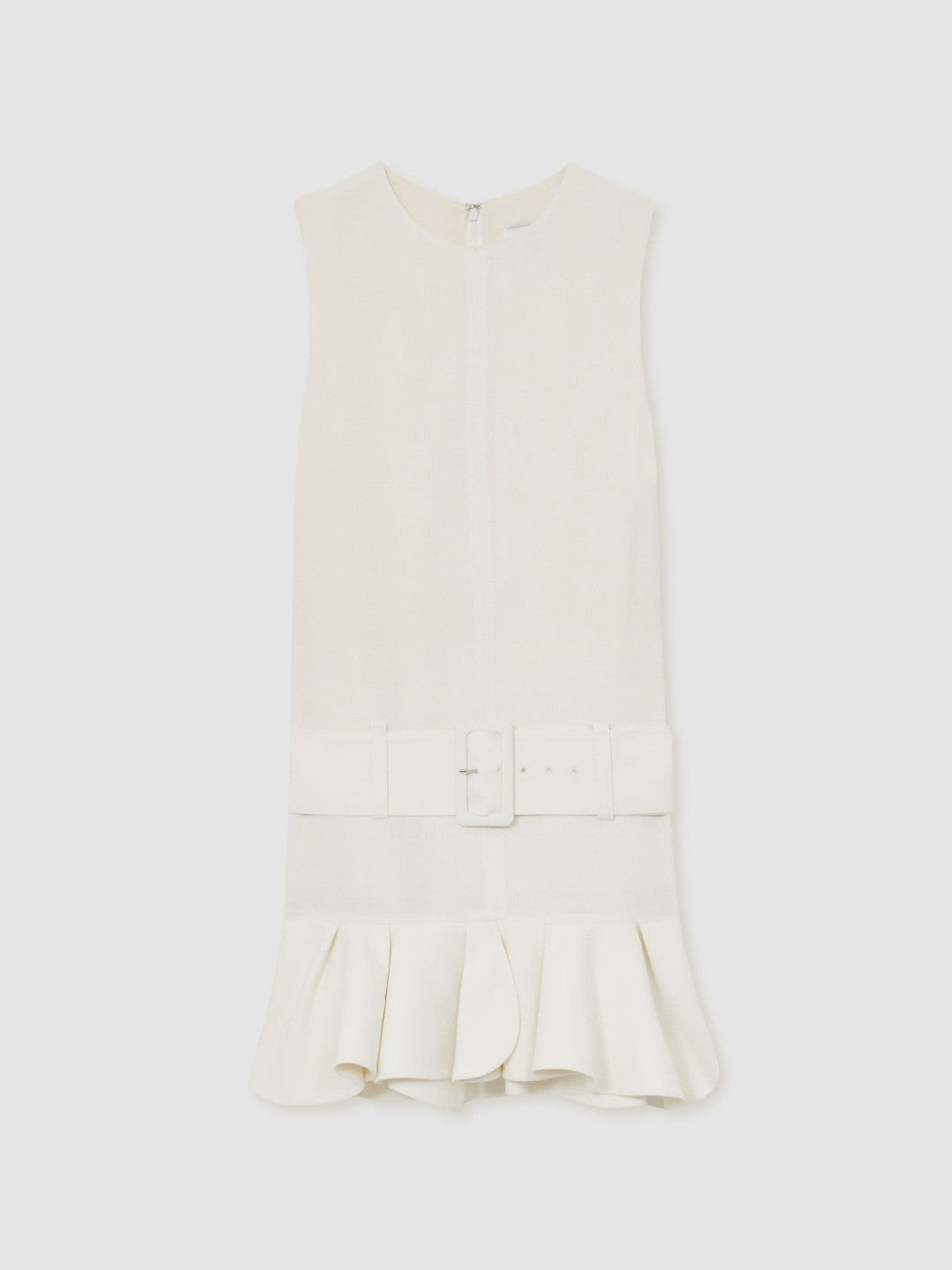 Ruffle Hem Belted Mini Dress in Ivory Women | Reiss