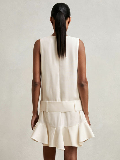 Ruffle Hem Belted Mini Dress in Ivory Women | Reiss